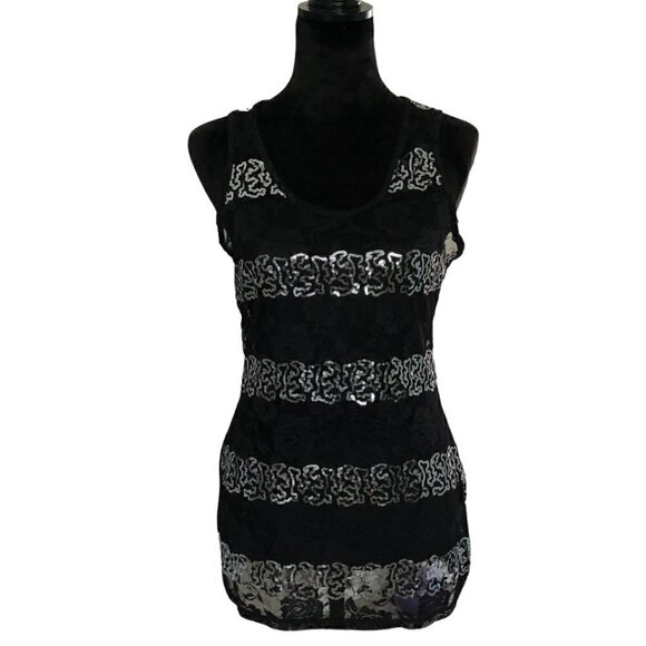 𝅺NO Boundaries racerback black tank with silver sequined design - Picture 1 of 7